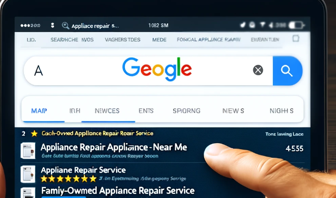 screenshot of a search engine with the focus keyword appliance repair near me